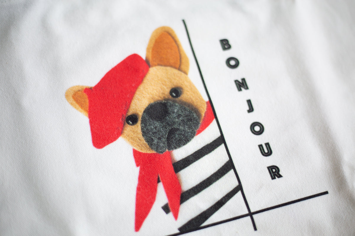 BONJOUR Large Cotton Tote Bag with Zipper