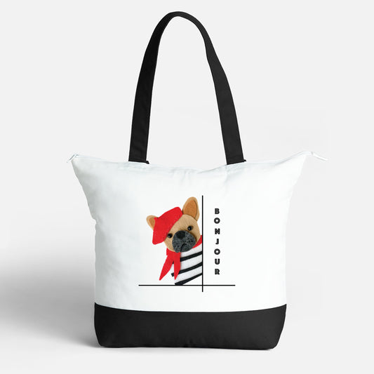 BONJOUR Large Cotton Tote Bag with Zipper